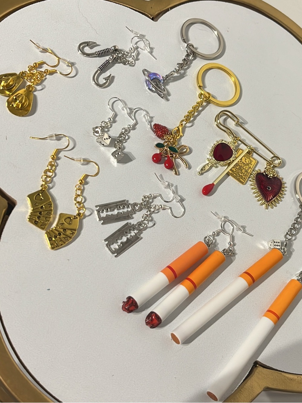 Gold and silver Earrings, keychains, jewelry made by me ✨